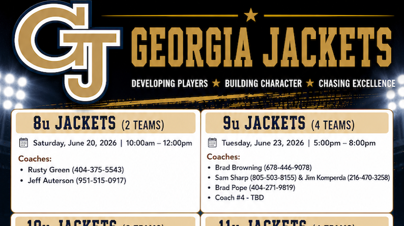 2026-27 Georgia Jackets Tryouts for 8u thru 15u Now Accepting Registrations